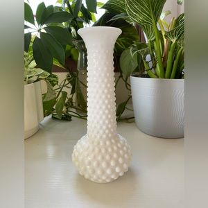 Vintage Mid-Century Milk Glass Fluted Bud Vase 7.5" E.O. Brody Hobnail Pattern
